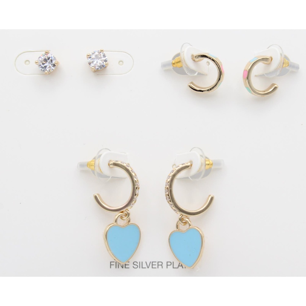 3 Pair Earring Set Gold Over Fine Silver Plate Earrings in GIft Box #BX008